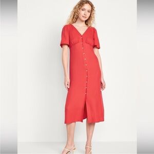 Elegant Red Button-Down Dress